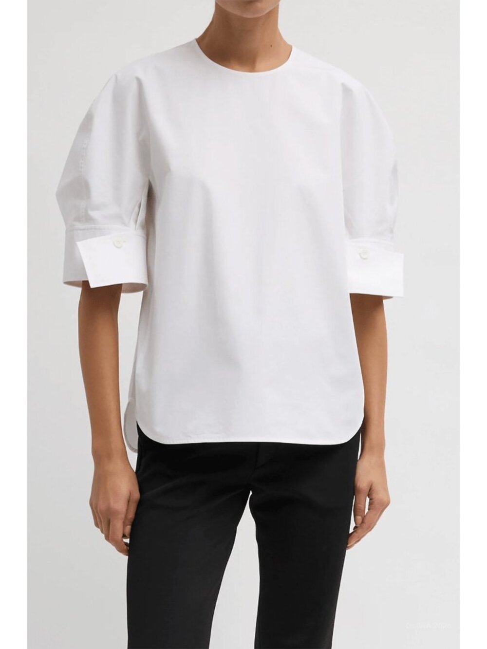 V-47. Tibi Compact Eco Poplin Reverse Sleeve Top in White